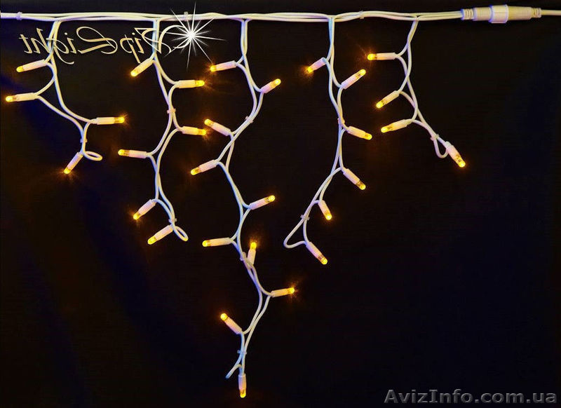 Светодиодная бахрома 3х0.6м на белом проводе желтый - <ro>Изображение</ro><ru>Изображение</ru> #1, <ru>Объявление</ru> #1493498