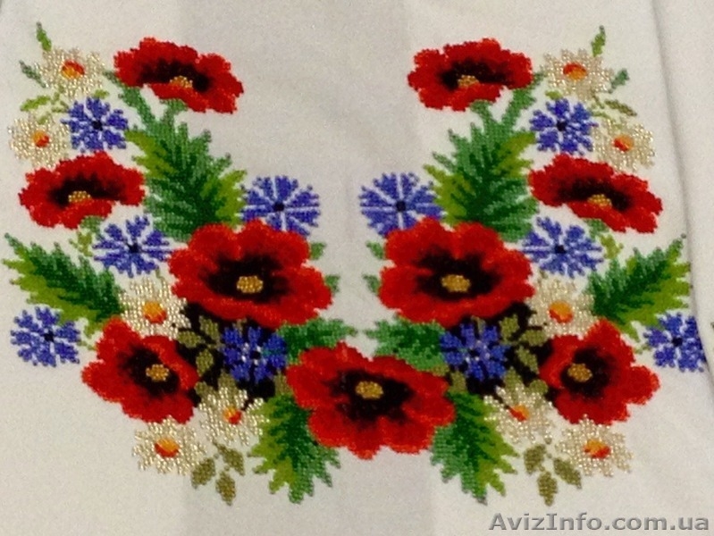 Вишита бісером на білому габардіні заготовка рубашки.  - <ro>Изображение</ro><ru>Изображение</ru> #3, <ru>Объявление</ru> #1284559