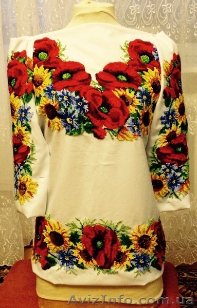 Вишита бісером на білому габардіні заготовка туніки. - <ro>Изображение</ro><ru>Изображение</ru> #3, <ru>Объявление</ru> #1284556